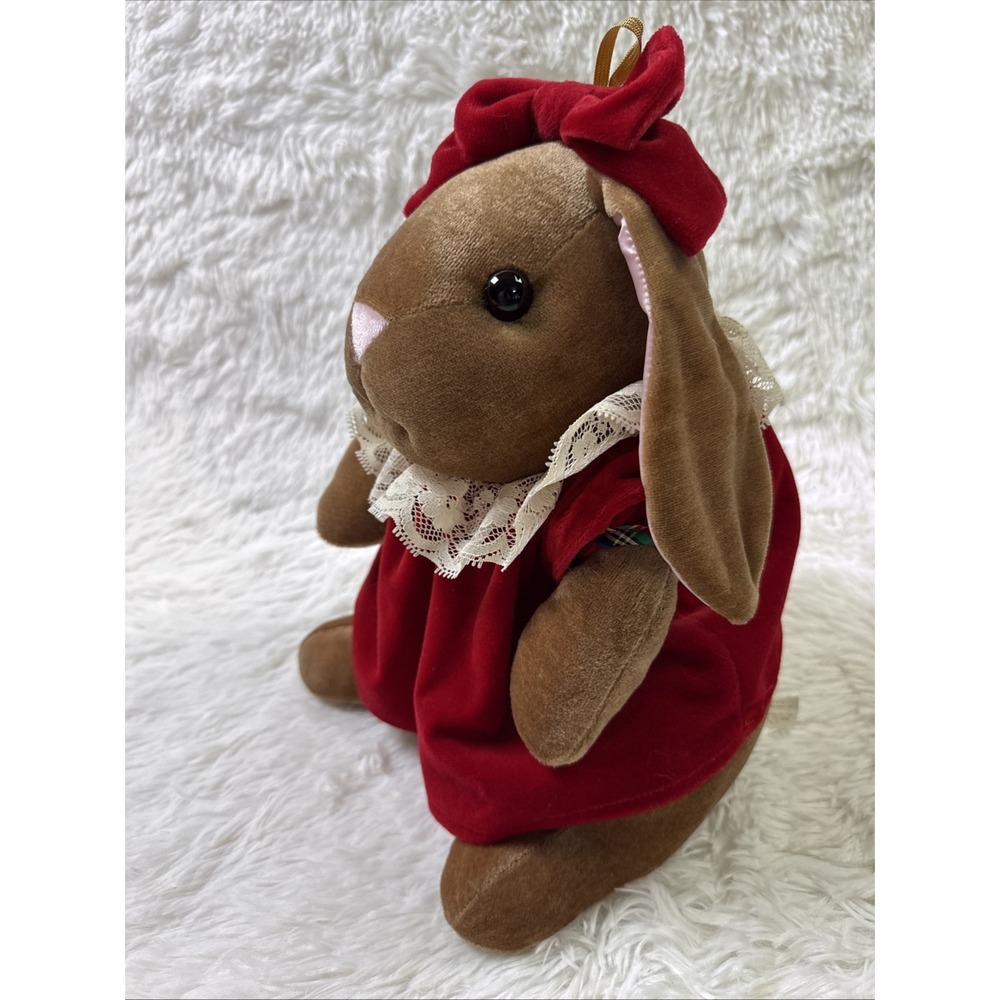 Vintage 1985 Velveteen Rabbit Plush Commonwealth Toys R Us Red Dress - Picture 4 of 8
